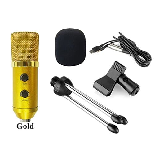 microphone Condenser Desktop Studio Usb With Stand Tripod For Computer Karaoke Video Recording Gold