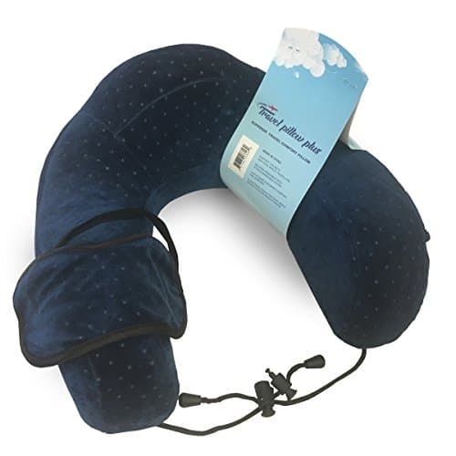 Travel Neck Pillow Plus for Neck Support, Soft Memory Foam Neck Cushion for Airplane, Car & Train Lightweight & Portable U Shaped Cushion with Removable Soft Cover (Dark Blue)
