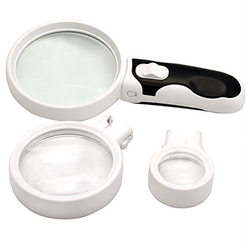 Wisehands Hand Interchangeable Magnifier Reading Glass with Interchangeable Magnifying Glass Lens 2.5x 5x and 16x for Jewelry, White and Black