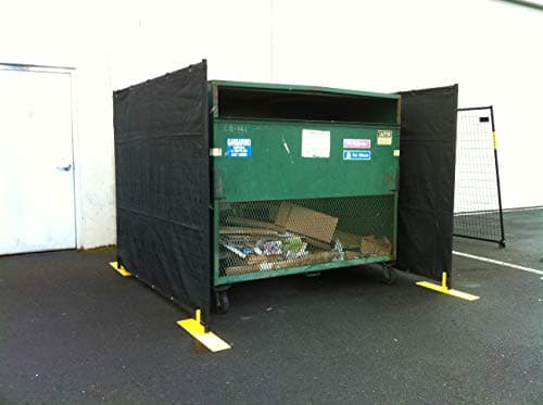 Crowd Control Temporary Fence Panel Kit - Perimeter Patrol Dumpster Enclosure (3 sides) - Includes black screen mesh for blocking unsightly dumpsters or trash areas. 7.5'W x 6'H - 3 Panel Kit black