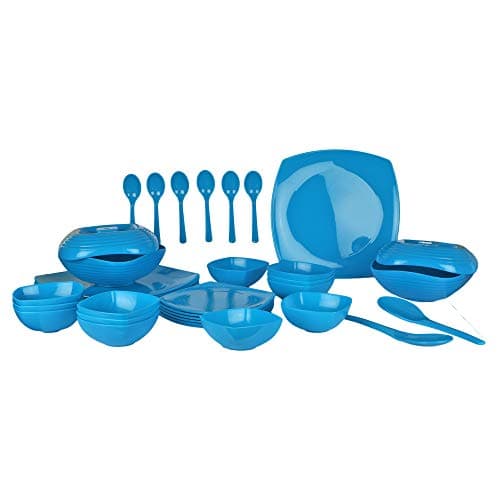 Homray Microwavesafe, Unbreakable 36 Pc Square Dinner Set with Serving Bowls (Turquoise Blue)