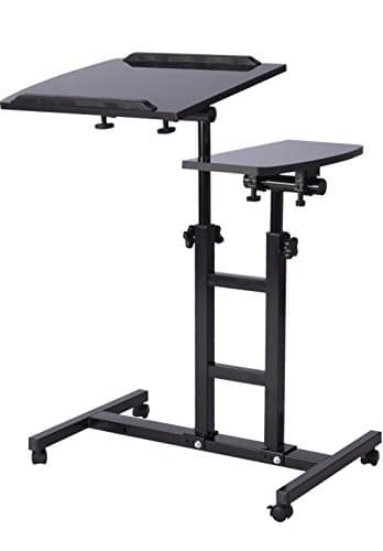 EaseOffice Angle&amp;Height Adjustable Office Desk Rolling Laptop Desk Cart Home Office Hospital Table, Black