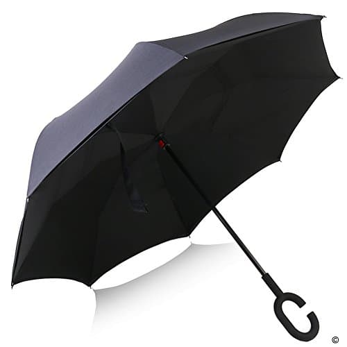 Double Layer Inverted Windproof Umbrella Car Reverse Folding UV Protection Umbrella by Yeipis (Classic Black)