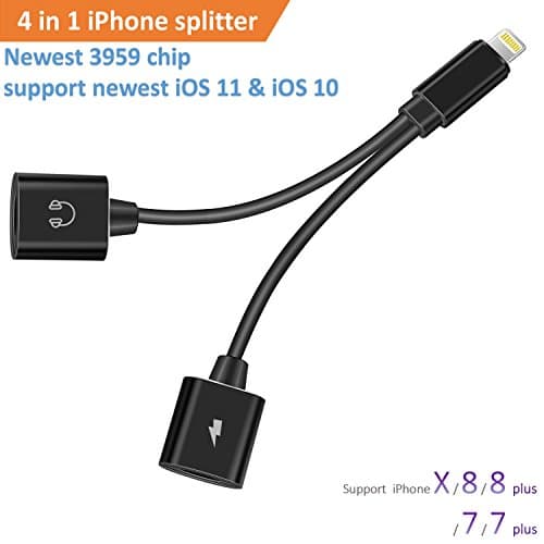 iPhone 7 / 7 Plus / 8 / X Adapter &amp; Splitter, Seiyato Dual Lightning Headphone Jack adapter Audio and Charge Splitter for iPhone X / 8 / 8 Plus / 7 / 7 Plus.(Support Music and calling function)-Black