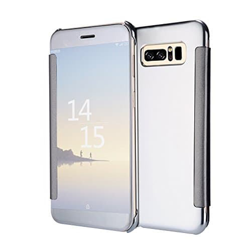 Galaxy Note 8 Case, Mirror Clear View Window Smart Sleep/Wake Up Function Flip PC Hard Case Cover for Samsung Galaxy Note 8 TOXZOA (silver)