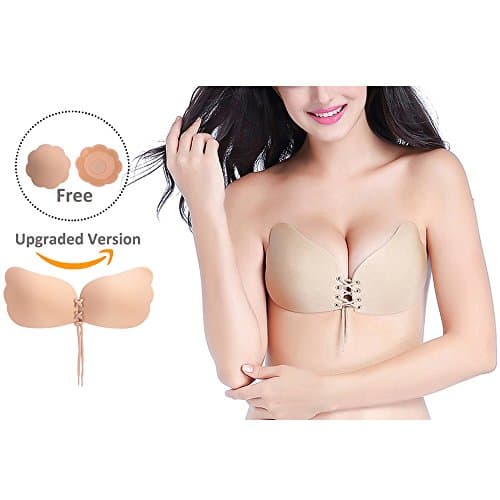Bronkey Strapless Invisible Push-up Drawstring Bra Reusable Adhesive Sticky Silicone Bras + Nipple Covers