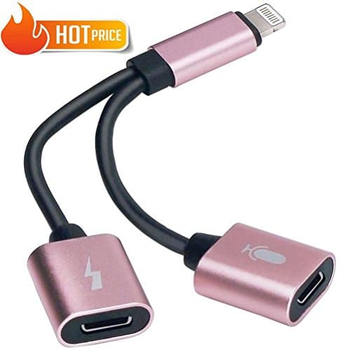 2 in 1 Lightning Adapter for iPhone 7 - 7 Plus - 8 - 8 Plus - X Dual Adapter Headphones Audio Charger Double Converter Splitter Earbud Earphone Charge Listen Headphone Adapter Accessories - Rose Gold
