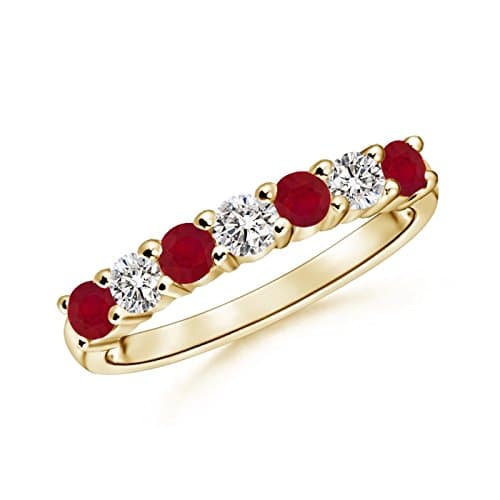 Half Eternity Seven Stone Ruby and Diamond Wedding Band