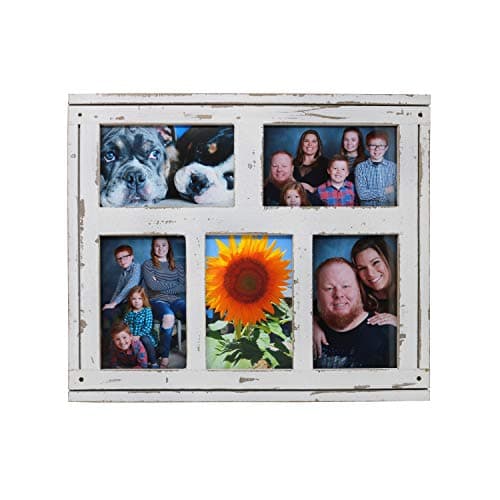 4x6 White Picture Frames Collage - Wall Picture Frames Holds Set Of Five Pictures - Rustic Distressed Wood Multi Collage Photo Frames - Display On Table Or By Wall Hanging Clips - Wall Decor
