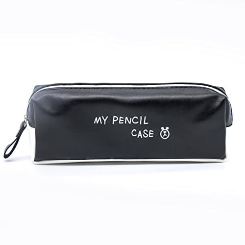 Leather Black Muti-Functional Large Capacity PU Pen Pencil Case Travel Make-Up bags, Students Stationery Pouch Zipper bag, for Home, School, Office, Travel-My PENCIL CASE.