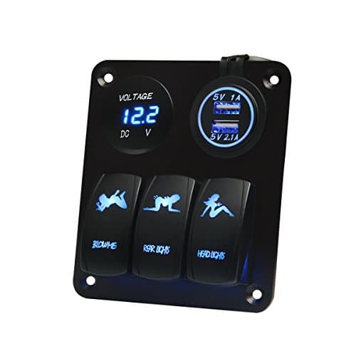 Saebye Car boat Marine Replacement Toggle Switch Panel DC12-24 3 Gang With Dual USB Charger and Blue LED Light Digital Voltmeter Rocker Switch