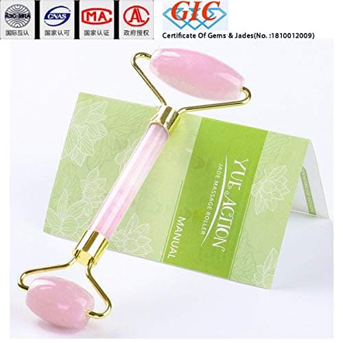 Jade Roller Rose Quartz Roller For Face Anti Aging / 100% Real Jade Healing Toning Massager/Anti Wrinkle Jade Roller Pink Tool (Golden)