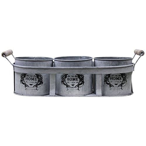 Tin Multi Pot Garden Planter with Three Round Pots For Herbs, Succulents &amp; Small Plants, Farmhouse Style