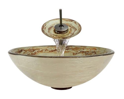 Aurora Sinks A22-ORB-V Bathroom Ensemble with Pop Up Drain, Foil Undertone Glass Vessel, Sink, Ring and Waterfall Faucet, Oil Rubbed Bronze