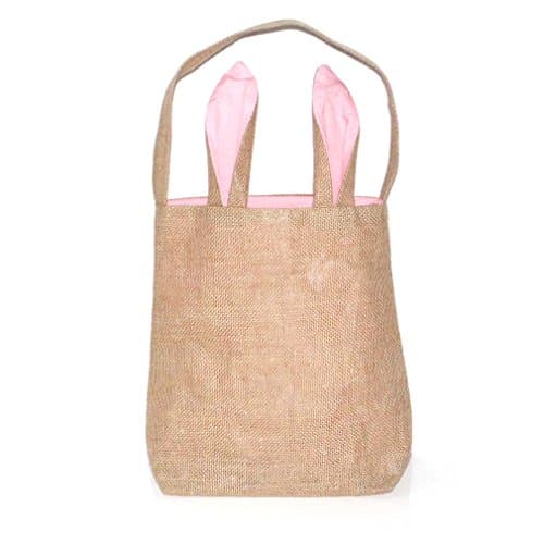 Mordoa Easter Gift Bag Dual Layer Bunny Ears Design Jute Cloth Bag for Party (Pink) A04