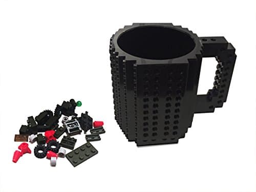 MAINROOM STUDIOS 12oz Do It Yourself Buildable Brick Block Coffee and Tea Mug in Black with Bricks and Accessories Included. Creative and Funny Gift For Kids. BPA-Free