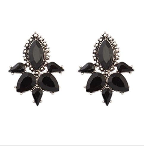 Urban Chic Black - Clear Chunky Stud Statement Vintage Vibe Silver Earrings Fashion Jewelry (Black)