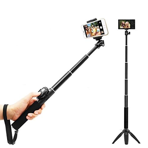 Selfie Stick Bluetooth, Tripod and Removable Wireless Bluetooth Remote for Apple, Android, Gopro, DLSR Cameras(Black)