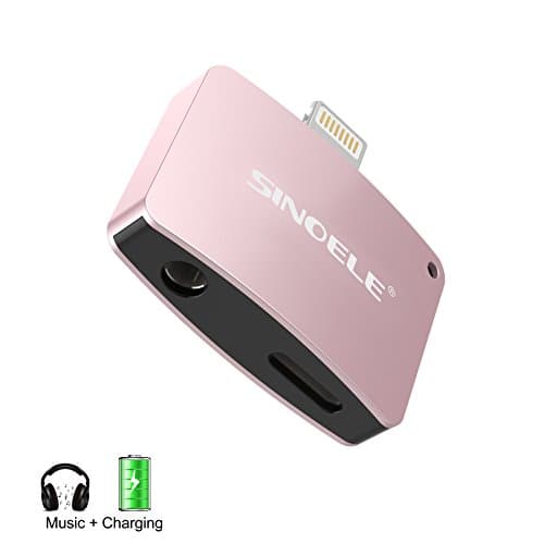 [Support iOS 10.2.1] SINOELE 2 in 1 Charging and Listening iPhone7/7Plus adapter ,lightning to 3.5 mm headphone jack adapter,No Calling Function and Music Control (Rose Gold)