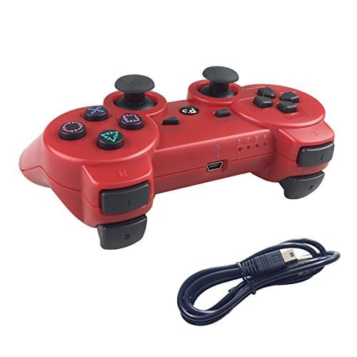 Deloke Wireless Bluetooth Controller For PS3 Double Shock - Bundled with USB charge cord (Red)