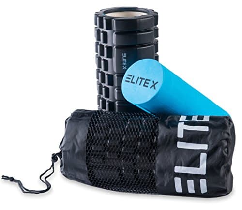 Elite X 2 in 1 Combo Foam Massage Roller, Trigger Point Deep Tissue Massage, Great for Muscle Cramps or Back Pain, comes with Nylon &amp; Mesh Carrying Bag with a Shoulder Harness by (Blue/Black)