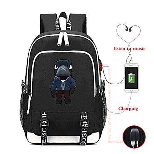T backpack Brawl Star Backpack with USB Charge Port Bookbag Travel Laptop Backpack for Girls Boys (Stars6)
