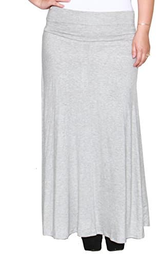 Libian Jr Plus Size Long Maxi Rayon Slip on Foldover Skirt (2X Plus, Heather Grey)