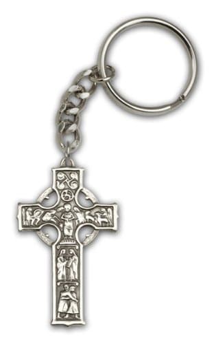 Antique Finish Silver Celtic Cross Keychain fully engravable