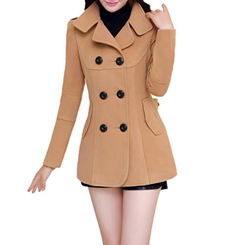 Ms Stunner Women's Winter Spring Solid Color Double Breasted Elegant Wool Coats Khaki CN XXL