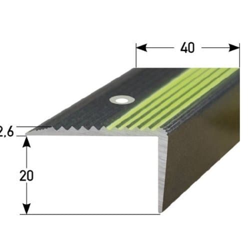 3.28 ft Stair nosing profile / step nosing edge (1.06 x 2.28'') aluminium, anodised, drilled, metal, color: green by AUER stair nosing