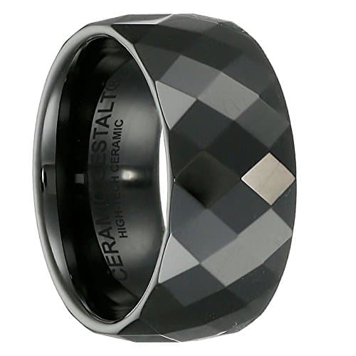 Black Ceramic Ring by CERAMIC GESTALT - 10mm. Faceted Design.