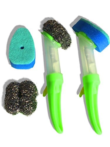 2-Pack Premium Quality 24cm (10”) Dish Brushes – Soap Dispensing – 2 Different Brush Heads – Strong & Durable – Removes all Dirt & Food - Ergonomic Handle - 100% Money Back