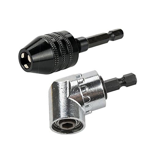 OSNY 1PC 0.3-6.5mm Keyless Drill Chuck Conversion Tool Screwdriver Adaptor + 1PC 105 Degree Right Angle Driver Angle Extension Power Screwdriver Drill Attachment (A)
