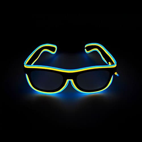 Double Color LED EL Wire Glasses Light Up Glow Flashing Sunglasses Eyewear for Raves Party(Blue/Yellow)