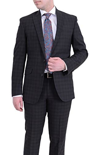 Kenneth Cole Charcoal Gray Shadow Plaid Two Button Suit With Peak Lapels
