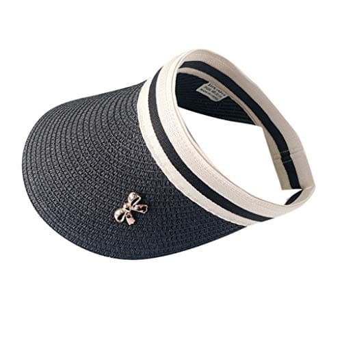 Women's Straw Visor, Beaded Open Top Packale Visor Clip Lightweight UPF 50+ Summer Beach Cap for Travel Holiday