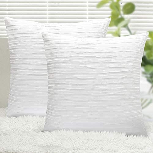 Yeadous Pure White Throw Pillow Covers Case, 2 Pack Line Striped 100% Cotton Cushion Cover, Soft Decorative Pillow Shams Covers for Sofa Couch Bed Home Decor(20x20 Inches, Pure White)