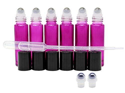 Roll-on Glass Bottles,12 PC 10ml (1/3oz), Empty Aromatherapy Essential Oils, Perfume Bottles, Refillable Bottles Slim with Metal Ball and Black Plastic Lid (Purple)