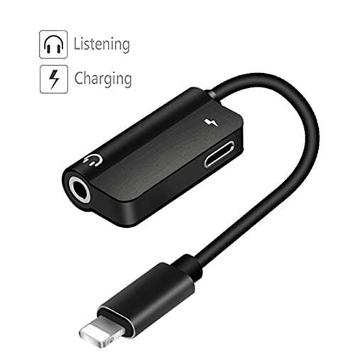 Luvfun Adapter for Cable, 2 in 1 Audio Adaptor to 3.5mm Headset (Support Audio+Charging) Headphone Adapter -Black