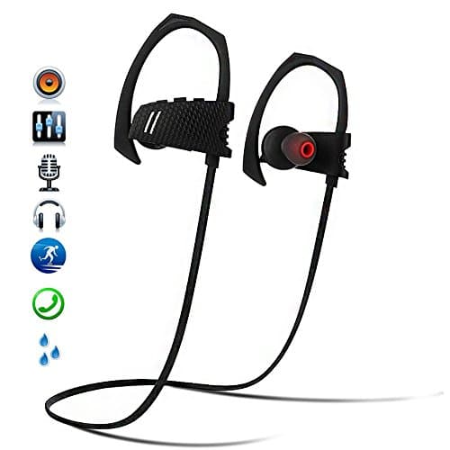 Wireless Bluetooth Headphones Ear Hanging Earbud with Microphone Volume Control Sports IPX4 Waterproof Sweatproof Noise Cancelling Headset Jet Black