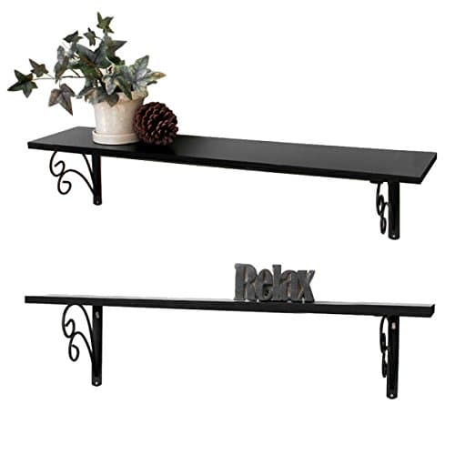 Harbortown 2pc Wall Shelf Set &amp; Decorative Scroll Bracket Black Display Shelves