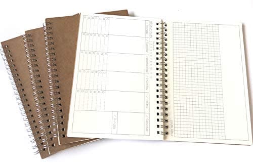 VEEPPO 4 Pack Weekly Plan Wirebund Notebooks and Journals Kraft Cardboard Cover Thick Cream Pads(A5-4 Pack Weekly Planner)
