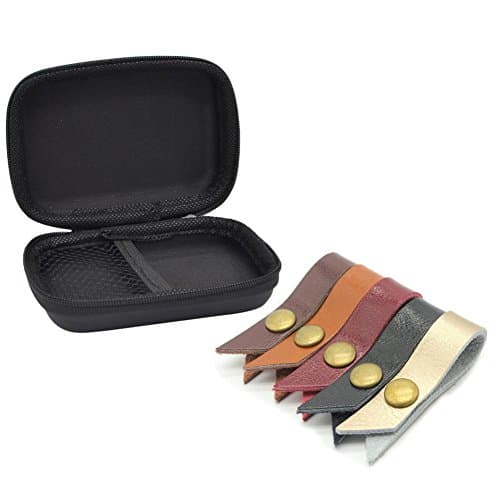 Storage Case Container Zipper Packet + 5 Headphone USB Cable Leather Cord Wrap for Charging Cable and Headphone Earphone