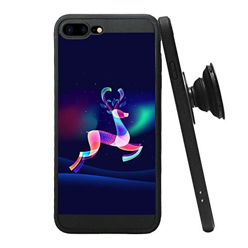 iPhone 8 Plus Case, iPhone 7 Plus Case and Pop Stand Socket, New Design Rotating Stand Black Case Soft Impact Colorful Animal Protective Cover Case for Apple iPhone 8/7 Plus- Cute Deer