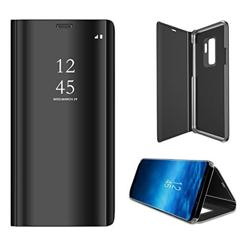 Ldea Galaxy S9 Plus case, Luxury Clear View Standing Mirror Flip PC Cover case for Galaxy S9 Plus (Black)
