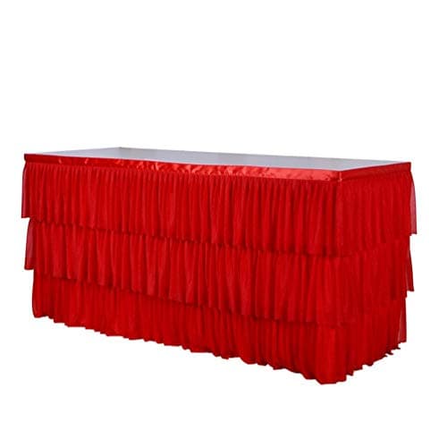 Red Table Skirt 3-Layer Elastic Mesh Fluffy Tulle Tableware Tablecloth for Party Wedding Birthday Home Decoration