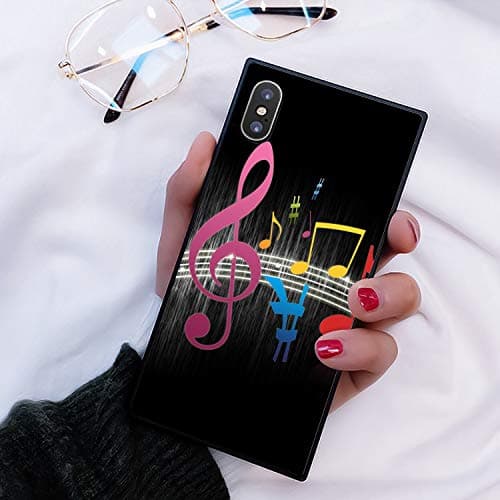 Music Notes iPhone Xs Max Case JQLOVE Pattern Design Soft TPU Edge Protective Phone Case for iPhone Xs Max Square Black