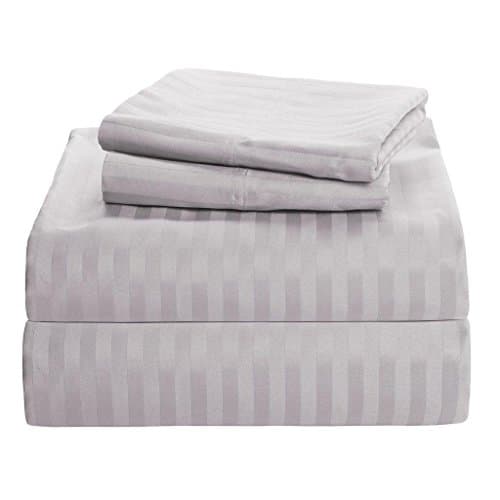 Light Grey Stripe King Size Ultra Soft Natural 4 PCs Bed Sheet Set 16" Deep Elastic All Round 100% Cotton 400-Thread-Count Extremely Stronger Durable By Aashi