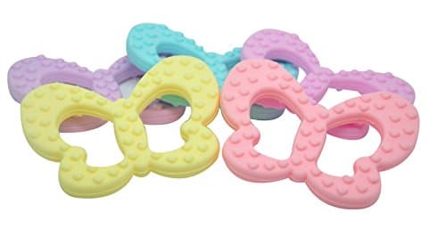 Mamition 5pcs Mix Colors Silicone Butterfly Teether, Food Grade Teether as Silicone Pendant for making DIY designs baby pacifier clips