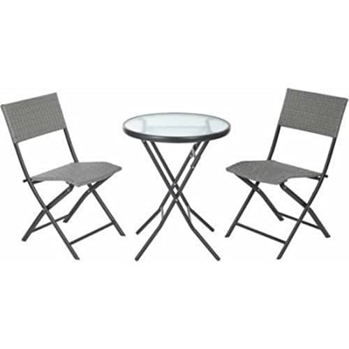 Black steel frame Folding construction Grey 3Piece Bistro Set